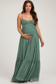 Light Olive Printed Tiered Maternity Maxi Dress