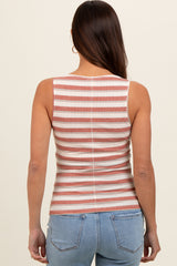 Rust Striped Ribbed Sleeveless Maternity Top