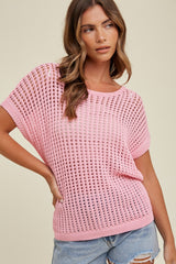 Pink Open Knit Maternity Top