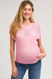 Pink Open Knit Maternity Top