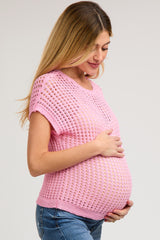 Pink Open Knit Maternity Top