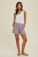 Lavender Grey Smocked Waist Maternity Shorts