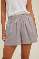 Lavender Grey Smocked Waist Maternity Shorts