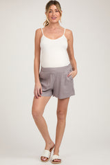 Lavender Grey Smocked Waist Maternity Shorts