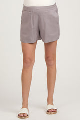 Lavender Grey Smocked Waist Maternity Shorts