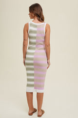 Taupe Colorblock Striped Fitted Midi Dress