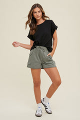 Olive Cargo Raw Hem Lounge Shorts