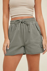 Olive Cargo Raw Hem Lounge Shorts