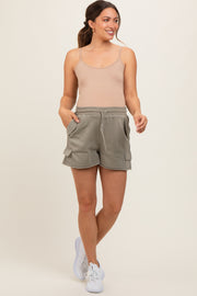 Olive Cargo Raw Hem Maternity Lounge Shorts