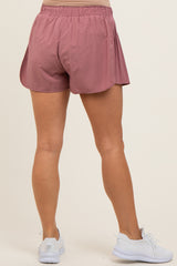 Burgundy Pleated Maternity Active Shorts