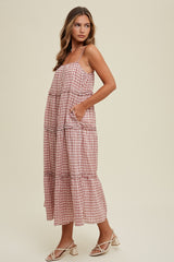 Mauve Gingham Ruffle Tiered Midi Dress