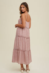 Mauve Gingham Ruffle Tiered Midi Dress