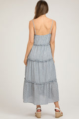 Blue Gingham Ruffle Tiered Maternity Midi Dress