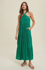 Emerald Halter Tiered Maxi Dress