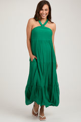 Emerald Halter Tiered Maternity Maxi Dress