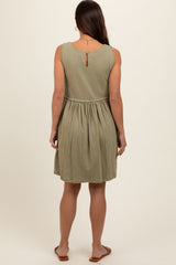 Olive Sleeveless Textured Maternity Dress