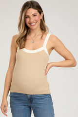 Taupe Ribbed Square Neck Contrast Strap Maternity Top