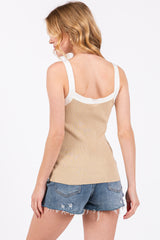 Taupe Ribbed Square Neck Contrast Strap Top