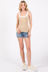 Taupe Ribbed Square Neck Contrast Strap Top