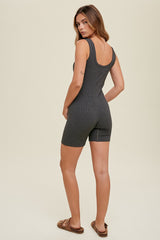 Charcoal Sleeveless Ribbed Biker Short Romper