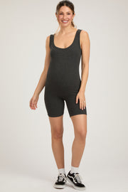 Charcoal Sleeveless Ribbed Biker Short Maternity Romper