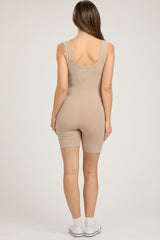 Taupe Sleeveless Ribbed Biker Short Maternity Romper