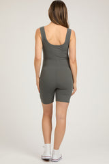 Grey Sleeveless Ribbed Biker Short Maternity Romper