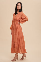 Rust Embroidered Button Down Maxi Dress