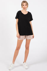 Black Raw Hem Short Sleeve Top