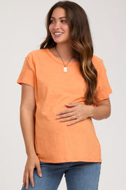 Orange Raw Hem Maternity Short Sleeve Top