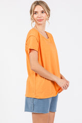 Orange Raw Hem Short Sleeve Top