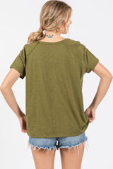 Olive Raw Hem Short Sleeve Top