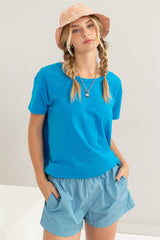 Blue Raw Hem Maternity Short Sleeve Top