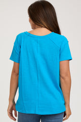 Blue Raw Hem Maternity Short Sleeve Top