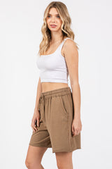 Mocha Raw Hem Drawstring Shorts