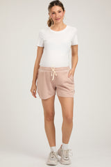 Beige Vintage Wash Maternity Drawstring Shorts