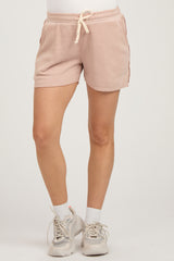 Beige Vintage Wash Maternity Drawstring Shorts