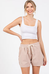 Beige Vintage Wash Maternity Drawstring Shorts