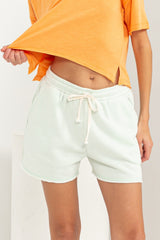 Mint Green Vintage Wash Drawstring Shorts