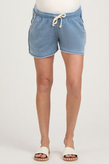 Blue Vintage Wash Maternity Drawstring Shorts