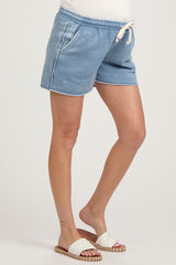 Blue Vintage Wash Maternity Drawstring Shorts