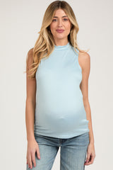 Light Blue Sleeveless Mock Neck Maternity Top