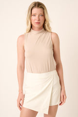 Beige Sleeveless Mock Neck Maternity Top