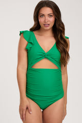 Green Cutout Flutter One Piece Maternity Swimsuit