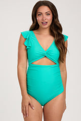 Aqua Cutout Flutter One Piece Maternity Swimsuit