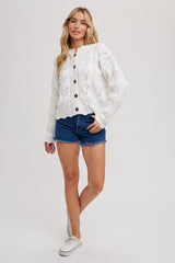 Ivory Scallop Hem Sweater Knit Cardigan