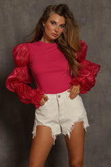 Fuchsia Puff Sleeve Detailed Top