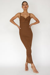 Chocolate Sleeveless Ribbed Front Twist Maxi Dress