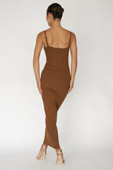 Chocolate Sleeveless Ribbed Front Twist Maxi Dress