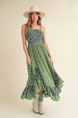 Green Printed Ruffle Dress